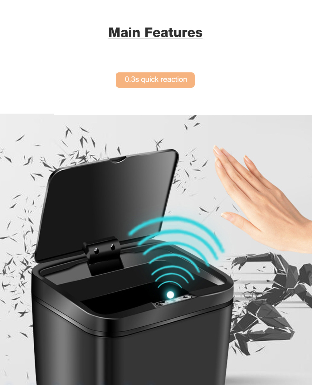 Automatic Sensing Smart Trash Can 0.3s Quick Reaction