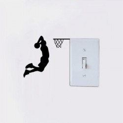Basketball Player Dunk Silhouette Light Switch Sticker Cartoon Sport Vinyl Wall Decor