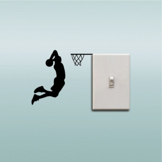 Basketball Player Dunk Silhouette Light Switch Sticker Cartoon Sport Vinyl Wall Decor