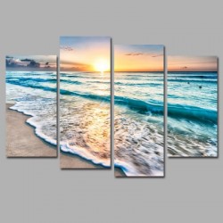 Sunset Beach Frameless Printed Canvas Art Print 4PCS