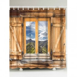 Wood Window Landscape Fabric Shower Curtain