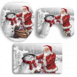 Father Christmas and Snowman Pattern Bathroom Mats Set