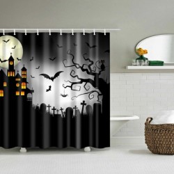 Halloween Castle Cemetery Print Fabric Waterproof Bathroom Shower Curtain