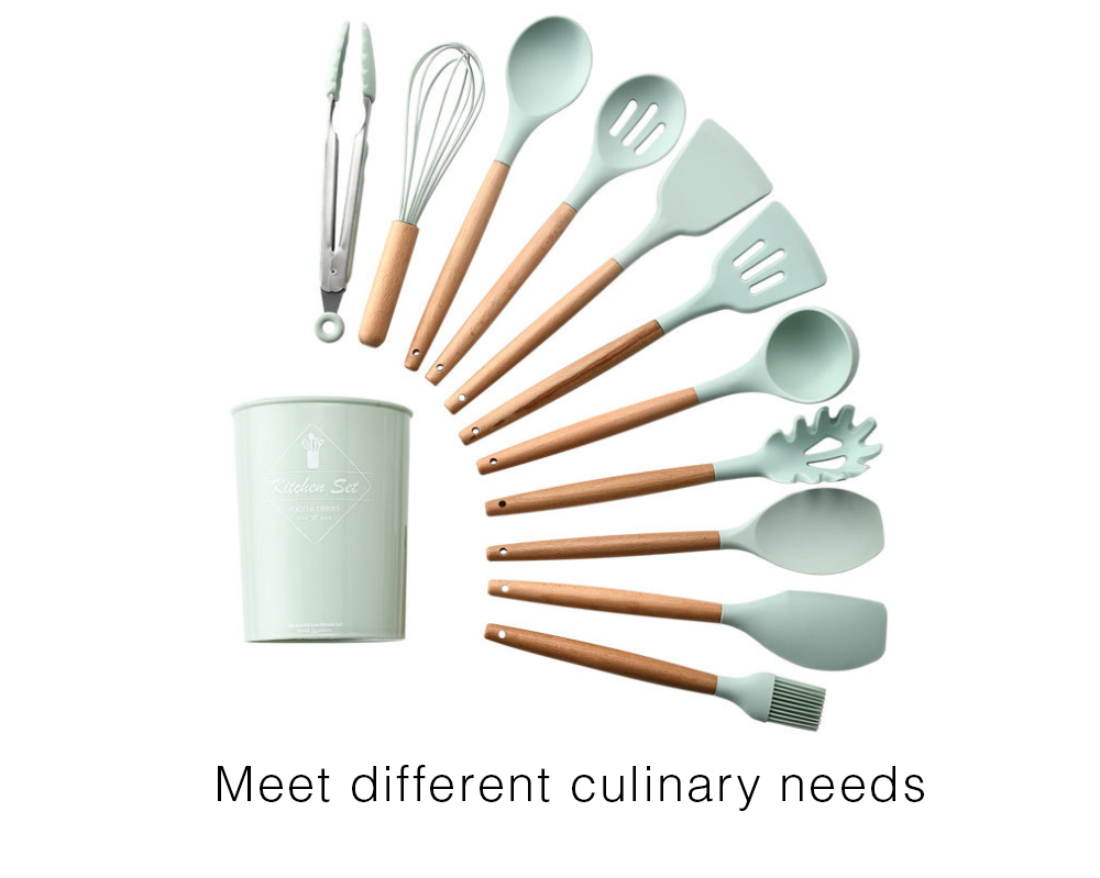 Household Silicone Wooden Cooking Utensil Kitchen Accessories Set 