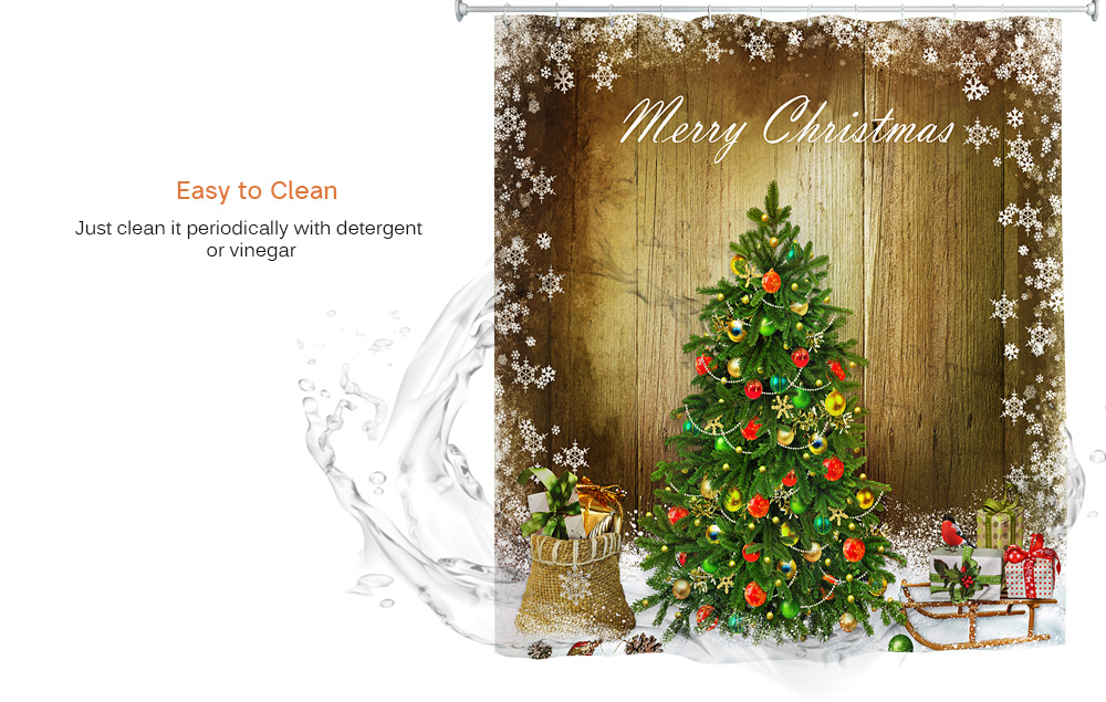 Christmas Snow Tree Digital Painting Shower Curtain Waterproof Mildew Resistant Fabric 180 x 180cm
