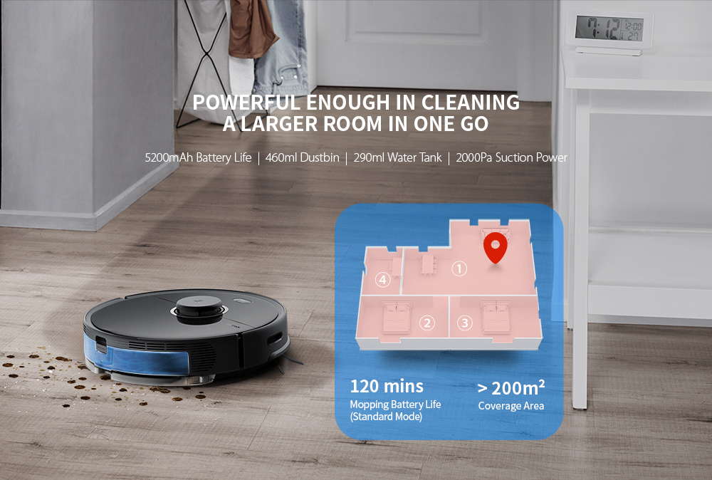 Roborock S5 Max Laser Navigation Robot Vacuum Cleaner with Large Capacity Water Tank Off-limit Area Setting AI Recharge - Black EU Plug