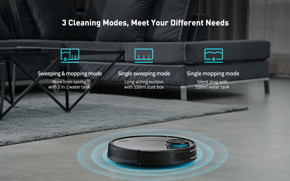 VIOMI V2 Pro Robot Vacuum Cleaner 3 Cleaning Mode LDS Sensor APP Virtual Wall Self-charging 2 in 1 Sweeping Mopping - Natural Black