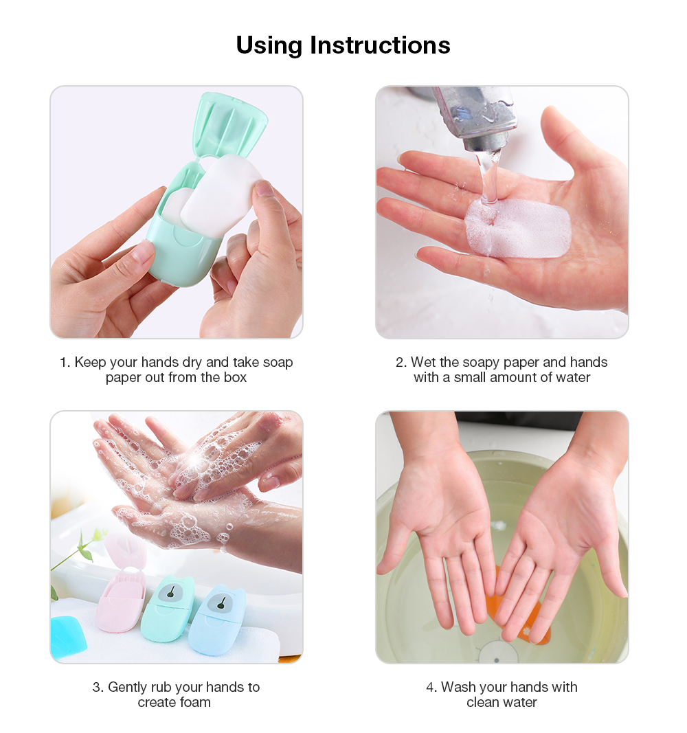 Mini Travel Soap Paper Box Built-in 50PCS Sheets Flower Fragrance Disposable Hand Washing Tablets